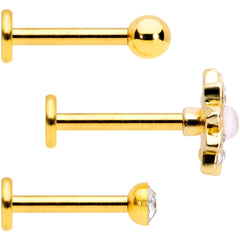 16G 5/16 White Faux Opal Gold Tone Flower Labret Curation Set of 3