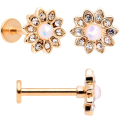 16G 5/16 White Faux Opal Rose Gold Tone Flower Labret Set of 3