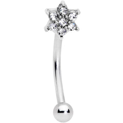 16G 3/8 Clear Gem Six Petal Flower Curved Eyebrow Ring