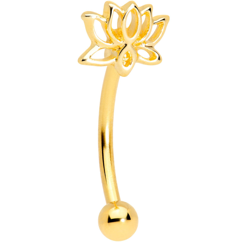 16G 3/8 Gold Tone Anodized Loopy Lotus Flower Curved Eyebrow Ring