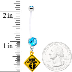 Aqua CZ Gem Baby on Board Sign Dangle Pregnancy Belly Ring