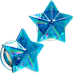 2G Blue Aurora Glass Faceted Star Double Flare Plug Set 6mm to 16mm Sizes