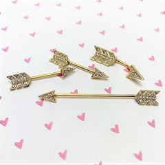 14G Clear Gem Gold Tone Flying Arrow Industrial Barbell 38mm