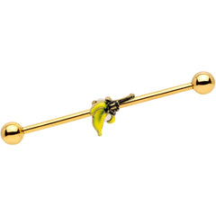 14G Gold Tone Banana Peel Gun Industrial Barbell 38mm