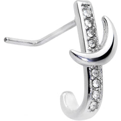 20G 3/16 Clear CZ Gem Sliver Moon Faux Hoop L Shaped Nose Ring