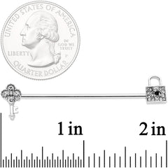 14G Clear Gem Under Lock and Key Industrial Barbell 38mm