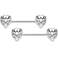 14G 9/16 Clear CZ Openwork Alien Barbell Nipple Ring Set