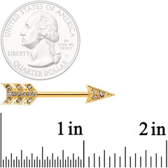 14G 9/16 Clear Gem Gold Tone Flying Arrow Barbell Nipple Ring Set