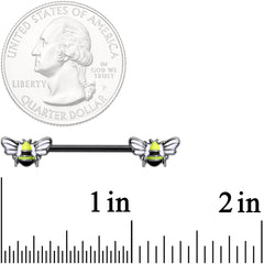 14G 9/16 Black Blissful Bumblebee Barbell Nipple Ring Set