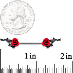 14G 9/16 Red Rose Flower and Gun Barbell Nipple Ring Set