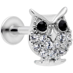 16G 5/16 Clear Black CZ Gem Round Owl Labret Monroe Tragus