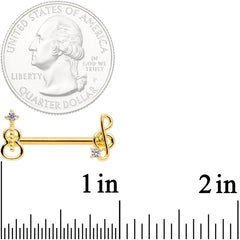 14G 9/16 Clear CZ Gold Tone Music Lover Barbell Nipple Ring Set