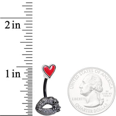 Red Heart Kiss of Death Double Mount Belly Ring