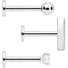 16G 5/16 Clear Black CZ Bar Internally Threaded Labret Set of 3