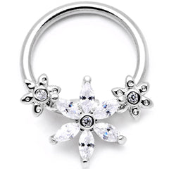 16G 3/8 Clear CZ Gem Flower BCR Captive Ring