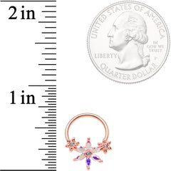 16G 3/8" Aurora CZ Gem Rose Gold Tone Flower BCR Captive Ring