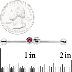 14G Clear Pink Gem Double Drama Industrial Barbell 38mm