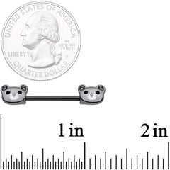 14G 9/16 Black Teddy Bear Barbell Nipple Ring Set