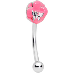 16G 3/8 Pink Flower Resting Butterfly Curved Eyebrow Ring