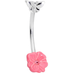 16G 3/8 Pink Gem Flower Butterfly Curved Eyebrow Ring