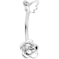 16G 3/8 Clear Gem White Butterfly Flower Curved Eyebrow Ring