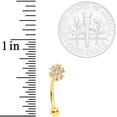 16G 5/16 Clear Gem Flower Gold Tone Curved Eyebrow Ring Set of 4