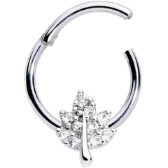 16G 3/8 Clear CZ Gem Maple Leaf Hinged Segment Ring