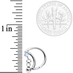 16G 3/8 White Faux Opal Crescent Moon Right Ear Closure Ring