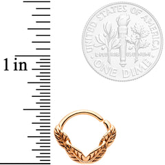 16G 3/8 Rose Gold Tone Ring of Feathers Closure Ring