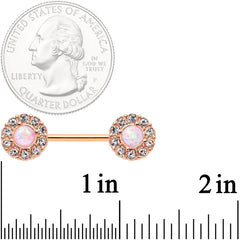 14G 9/16 White Faux Opal Rose Gold Tone Wreath Nipple Ring Set