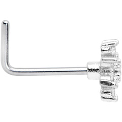 20G 1/4 Clear CZ Gem Flower L Shaped Nose Ring