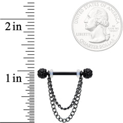 14G Black Gem End Black Chain Dangle Nipple Ring Set