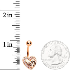 Clear Gem Rose Gold Tone Dog Paw Print Heart Puppy Love Belly Ring
