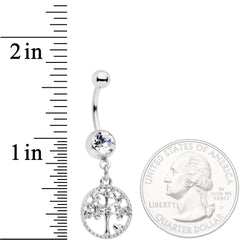 Clear Gem Love Tree of Life Dangle Belly Ring