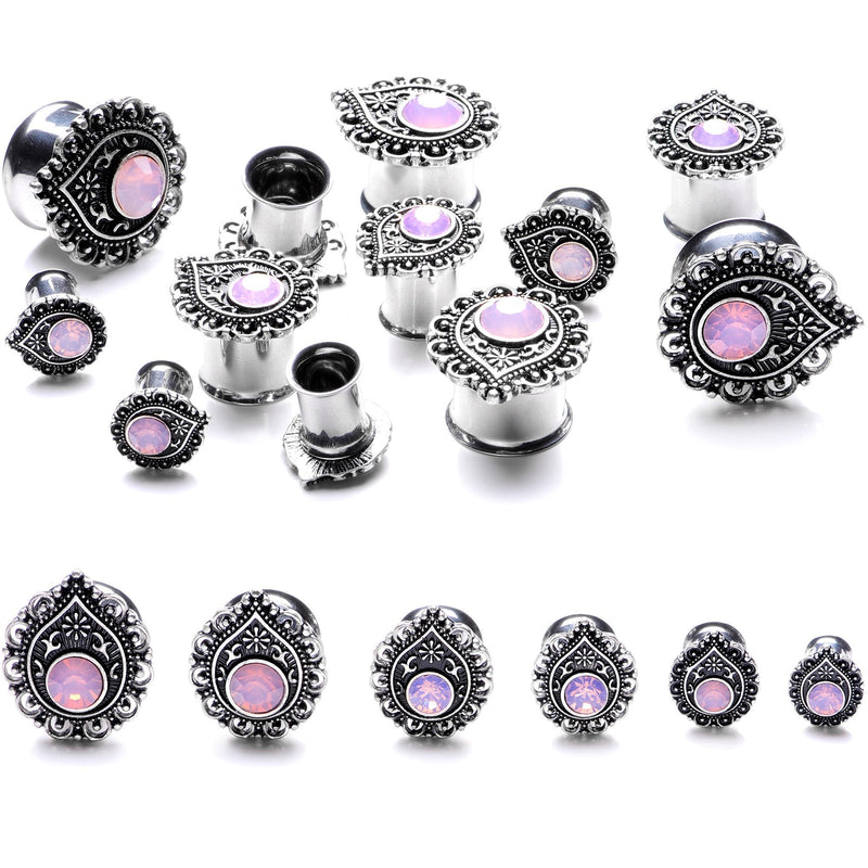 Pink Gem Exotic Teardrop Double Flare Plug Set Sizes 6mm to 16mm