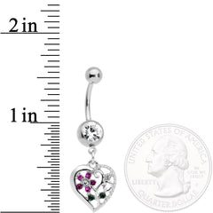 Clear Purple Gem Heart Spring Flower Dangle Belly Ring