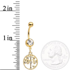Clear Gem Gold Tone Tree of Life Dangle Belly Ring