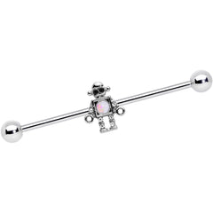 14G White Faux Opal Rock Out Robot Industrial Barbell 38mm