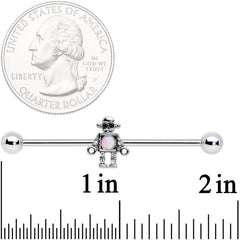 14G White Faux Opal Rock Out Robot Industrial Barbell 38mm