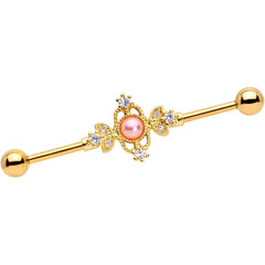 14G Clear CZ Gem Pink Orb Fit for a Queen Industrial Barbell 38mm