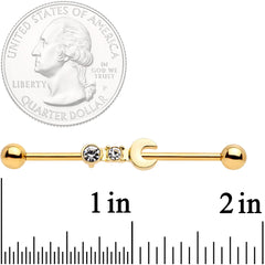 14G Clear Gem Gold Tone Crescent Wrench Industrial Barbell 38mm