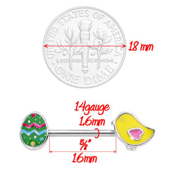 14G 5/8 Easter Egg and Chick Barbell Nipple Ring Set
