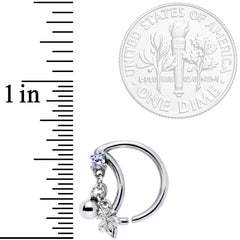 16G 3/8 Clear CZ Gem Crescent Moon Leaf Dangle Closure Ring