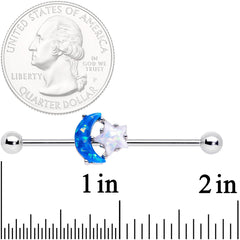 14G Blue White Faux Opal Starry Moon Industrial Barbell 38mm