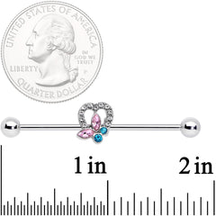 14G Pink Blue Butterfly Heart Industrial Barbell 38mm