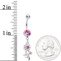 Pink Gem Sunflower Dangle Belly Ring