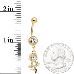 Clear Gem Gold Tone Sunflower Dangle Belly Ring