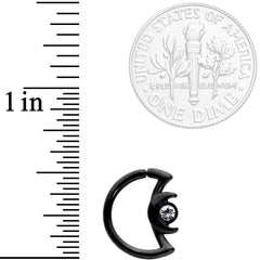 16G 3/8 Clear Gem Black Crescent Moon Closure Ring