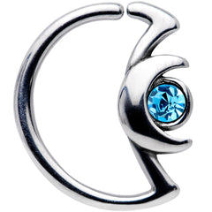 18G 3/8 Aqua Gem Crescent Moon Closure Ring