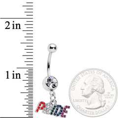 Clear Gem Rainbow Gem Text Gay Pride Dangle Belly Ring